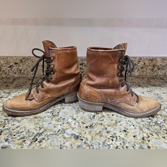 Vintage Oil Resistant Leather Roper Lace Up Boots 6.5 Distressed - Picture 7 of 10